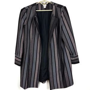 Chico's Striped Shine Open Duster Jacket metallic size 2 (12/14) holiday office